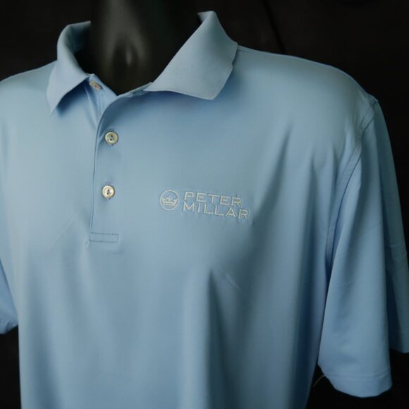 Peter Millar Summer Comfort Lt Blue Stretch Polo (L) ⛳️ - Picture 2 of 6
